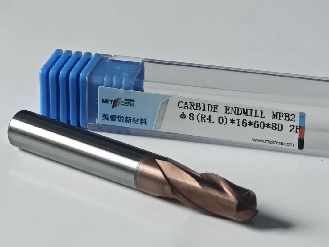 MPB2 Katı Karbid Topu Burun Son Mill 2 Flüt HRC55-HRC60 R0.5-10,8mm, Φ8.0(R4.0) x16x8Dx60mm