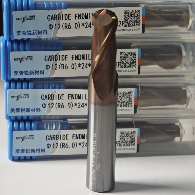 Katı Karbid Topu Burun Son Mill 2 Flüt R0.5-10 12mm Φ12.0 R6.0 X24x12Dx75mm Sertlik HRC55-60 AlCr Dönüştürme için Kaplama