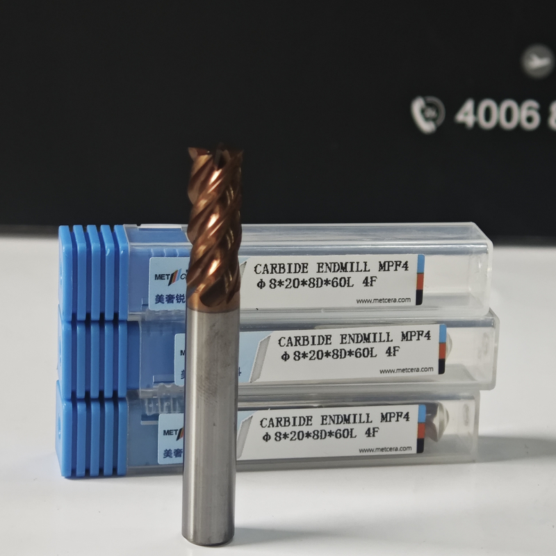 Katı Karbid Kuru Islak İşleme 8mm Evrensel 4 Flüt Flat End Mill Φ8x20x8Dx60mm Karbonlu Çelik ve Düşük Karbonlu Alaşımlı Çelik Kesmek için