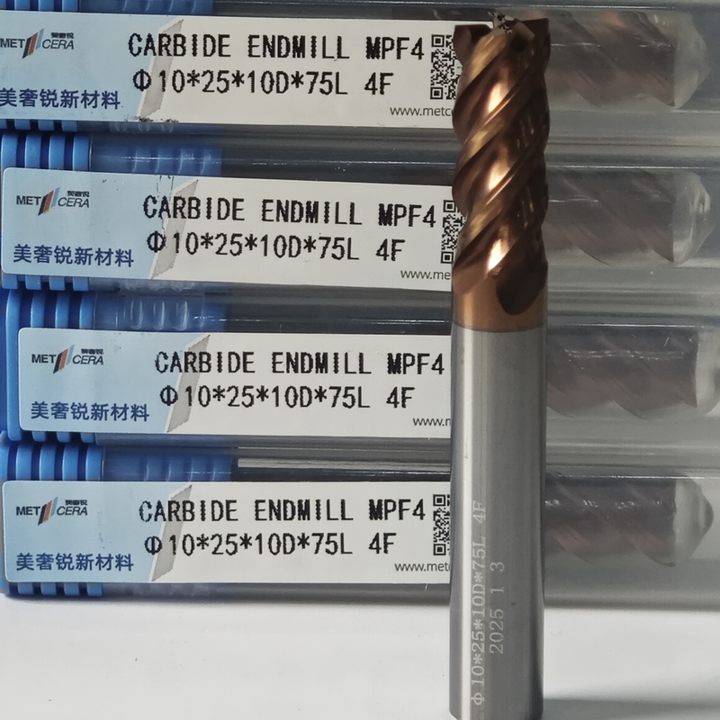 MPF4 Universal 4 Flütler Düz Son Mill 10mm Φ10x25x10Dx75mm HRC55-60 Sertliği İçin Düşük Karbonlu Alaşımlı Çelik Kesmek İçin