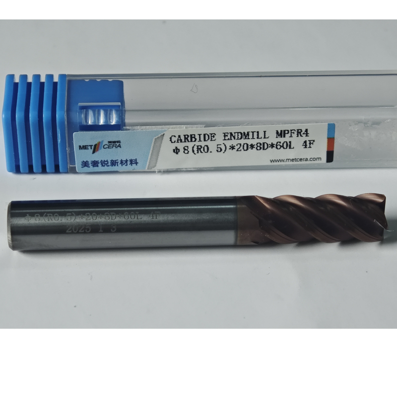 MPFR4 AlCr Kaplama Evrensel Kesme Son Mühendisleri Kaba İşleme 4 Flüt Yuvarlak Burun Mühendisi 8mm Φ8 R0.5 x20x8Dx60mm